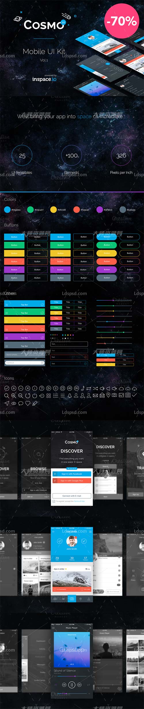 Cosmo Mobile Ui Kit 1.0,UI素材－手机程序界面(音乐类)